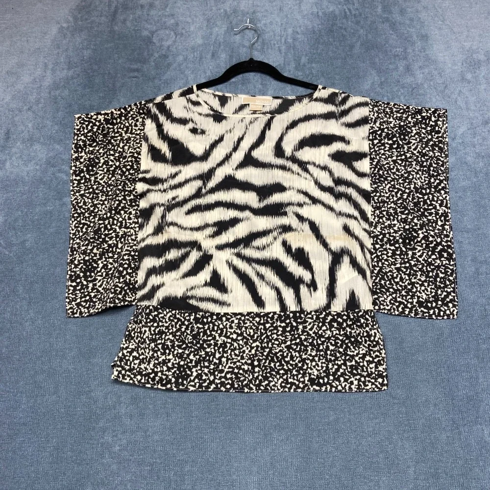 Michael Kors Batwing Kaftan Top Womens PP Black White Zebra Print Kimono Sleeve